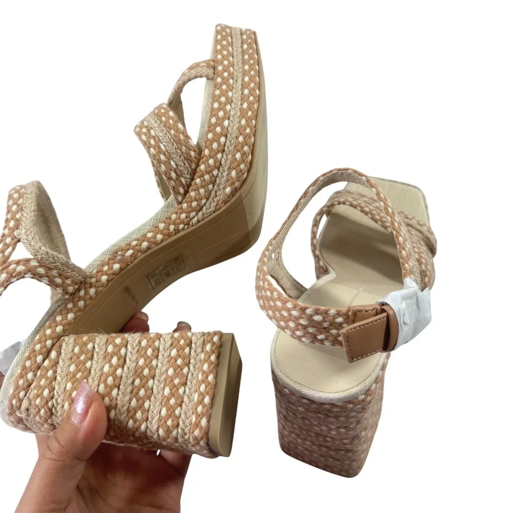 Dolce Vita Arnela‎ Natural Woven Platform Block Heel Ankle Strap Sandals Size 11